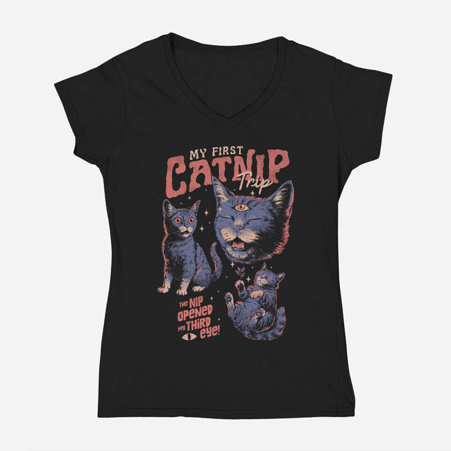 My First Catnip Trip-Womens-V-Neck-Tee-eduely