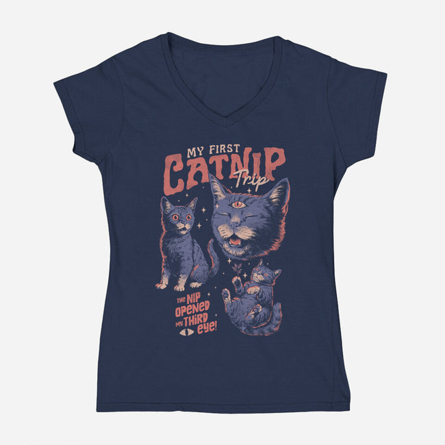 My First Catnip Trip-Womens-V-Neck-Tee-eduely