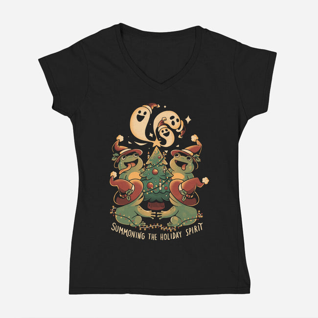 Summoning The Holiday Spirit Frogs-Womens-V-Neck-Tee-eduely