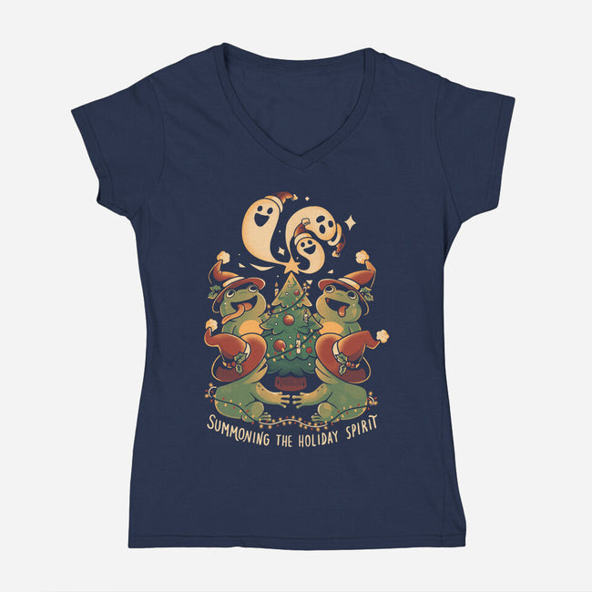 Summoning The Holiday Spirit Frogs-Womens-V-Neck-Tee-eduely