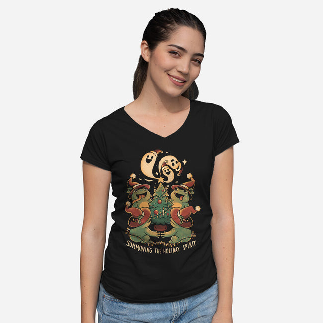 Summoning The Holiday Spirit Frogs-Womens-V-Neck-Tee-eduely