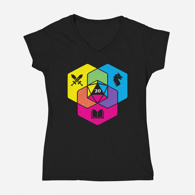 RPG CMYK Dice Venn Diagram-Womens-V-Neck-Tee-Studio Mootant