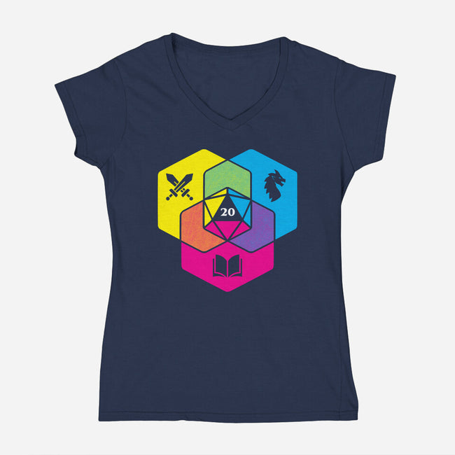 RPG CMYK Dice Venn Diagram-Womens-V-Neck-Tee-Studio Mootant