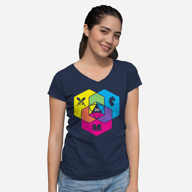 RPG CMYK Dice Venn Diagram-Womens-V-Neck-Tee-Studio Mootant