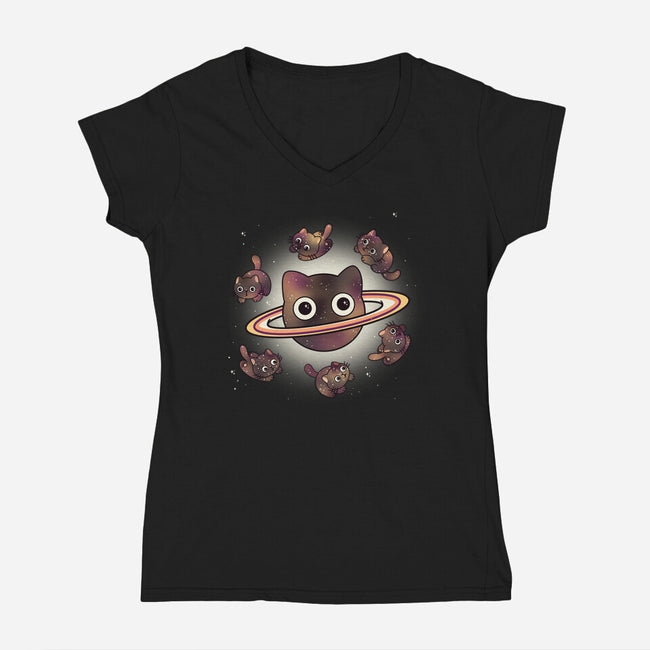 Space Galaxy Cats-Womens-V-Neck-Tee-Freecheese