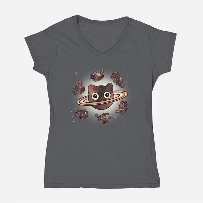 Space Galaxy Cats-Womens-V-Neck-Tee-Freecheese