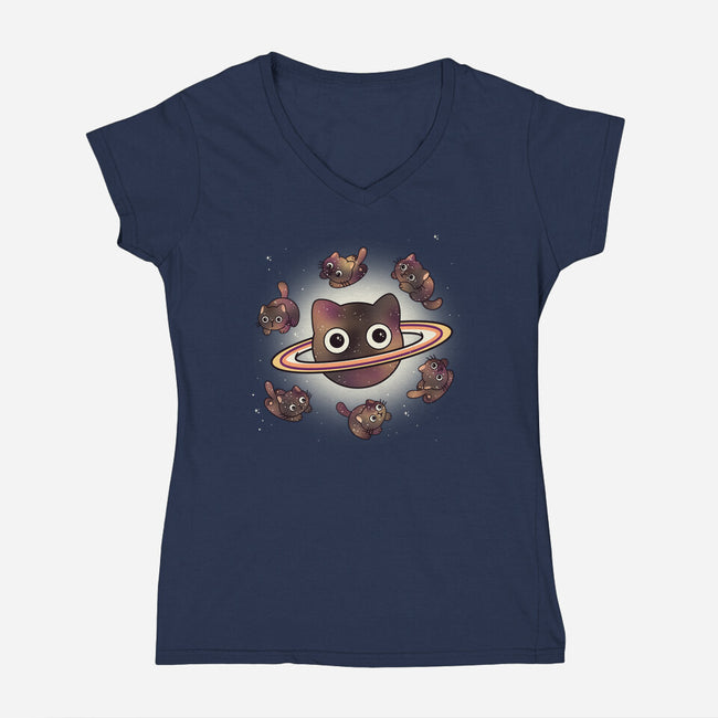 Space Galaxy Cats-Womens-V-Neck-Tee-Freecheese