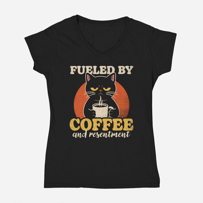 Fueled By Coffee And Resentment-Womens-V-Neck-Tee-Popnotic