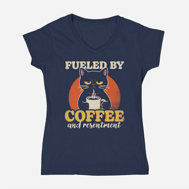 Fueled By Coffee And Resentment-Womens-V-Neck-Tee-Popnotic