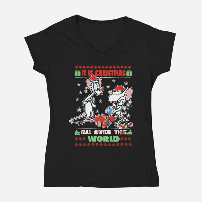 It's Christmas All Over The World-Womens-V-Neck-Tee-fanfabio