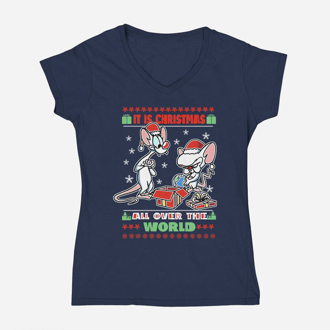 It's Christmas All Over The World-Womens-V-Neck-Tee-fanfabio