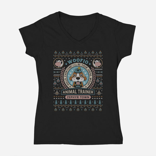 Woofio Zephyr Town Ugly Sweater-Womens-V-Neck-Tee-LAGELANTEE