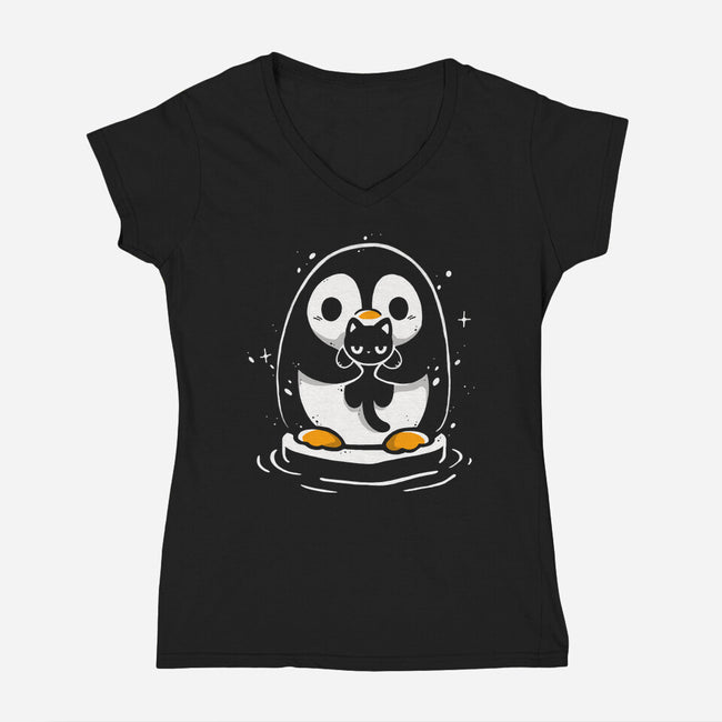 Penguin Kittens-Womens-V-Neck-Tee-Vallina84