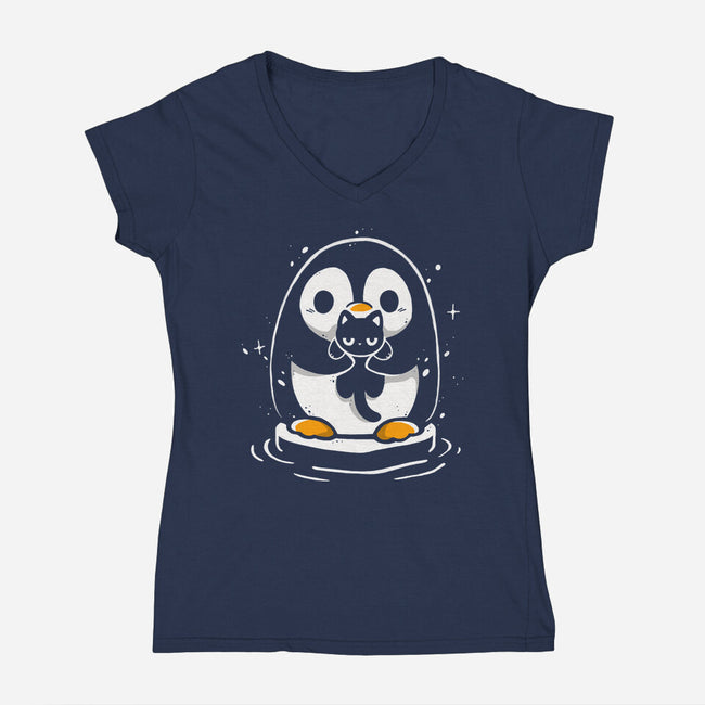 Penguin Kittens-Womens-V-Neck-Tee-Vallina84