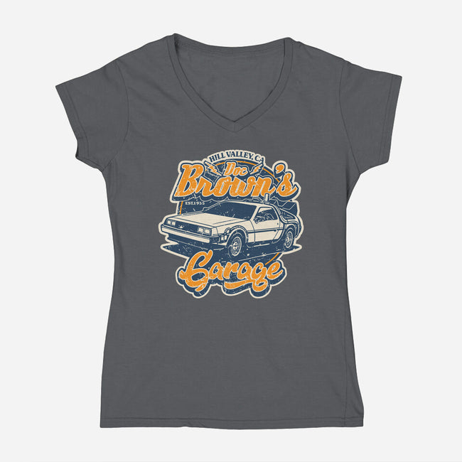 Doc Brown's Garage-Womens-V-Neck-Tee-SuperEdu