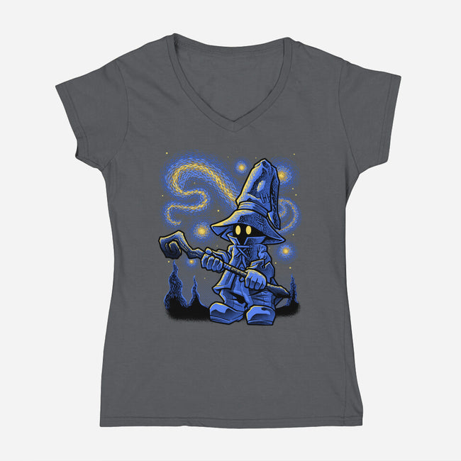 Black Mage Starry Night-Womens-V-Neck-Tee-Astrobot Invention