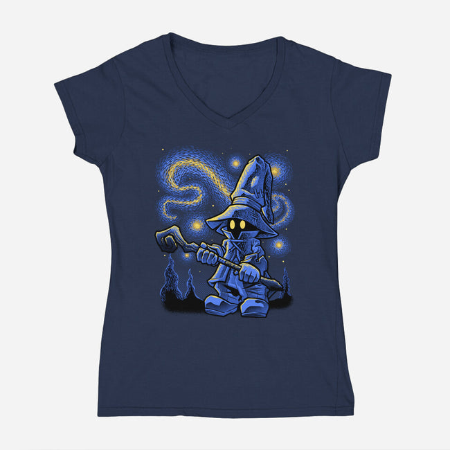Black Mage Starry Night-Womens-V-Neck-Tee-Astrobot Invention
