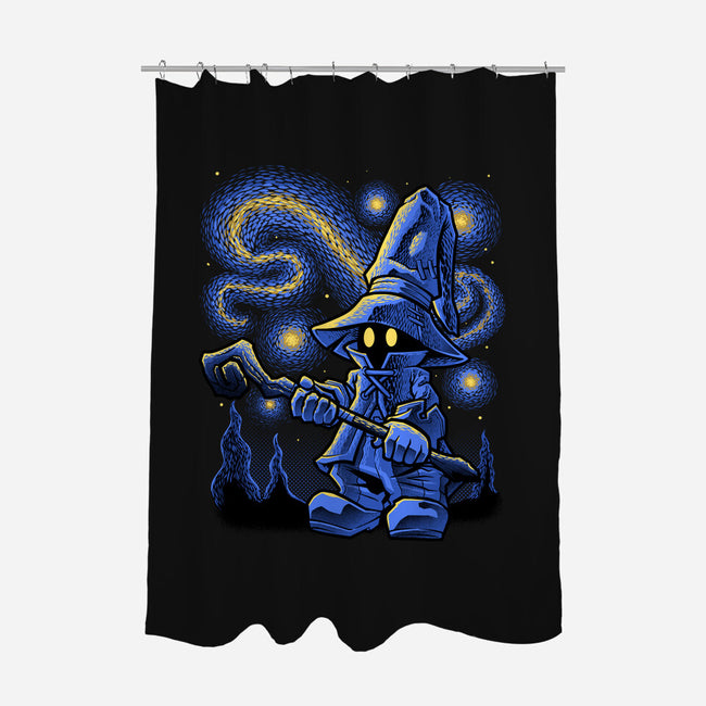 Black Mage Starry Night-None-Polyester-Shower Curtain-Astrobot Invention