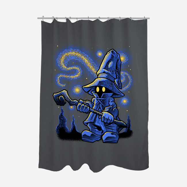 Black Mage Starry Night-None-Polyester-Shower Curtain-Astrobot Invention