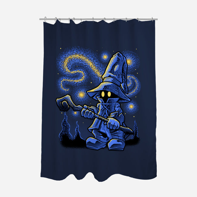 Black Mage Starry Night-None-Polyester-Shower Curtain-Astrobot Invention