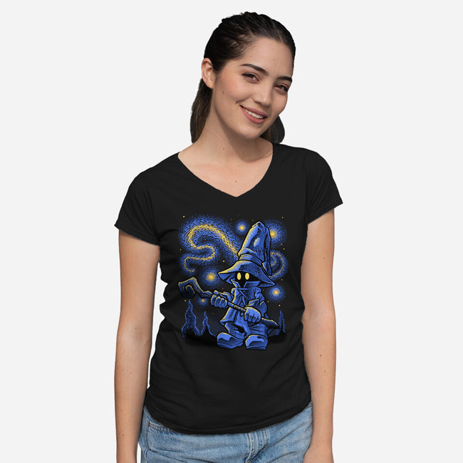 Black Mage Starry Night-Womens-V-Neck-Tee-Astrobot Invention