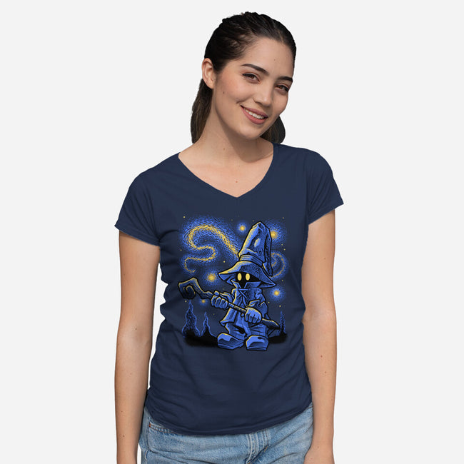 Black Mage Starry Night-Womens-V-Neck-Tee-Astrobot Invention