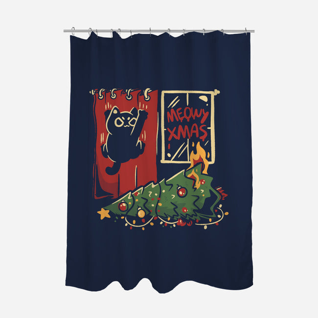 Meowy Xmas Cat-None-Polyester-Shower Curtain-eduely