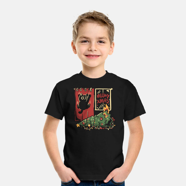 Meowy Xmas Cat-Youth-Basic-Tee-eduely
