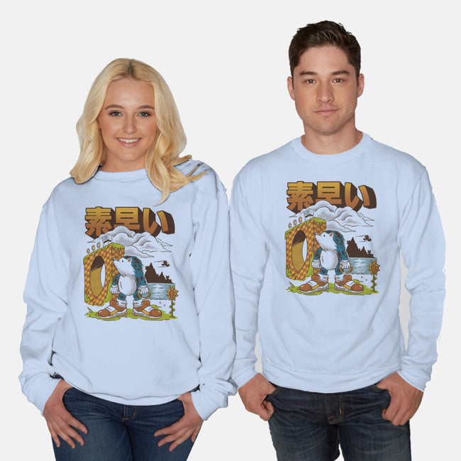 Retro Hedgehog-Unisex-Crew Neck-Sweatshirt-Henrique Torres