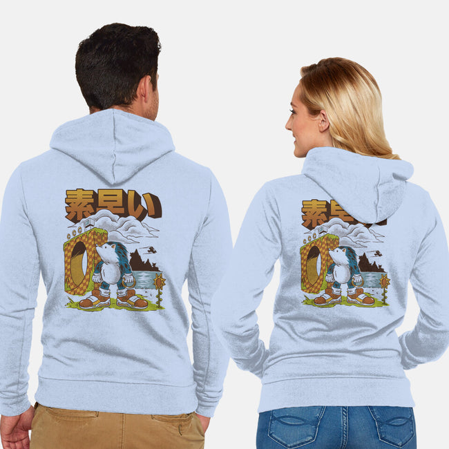 Retro Hedgehog-Unisex-Zip-Up-Sweatshirt-Henrique Torres