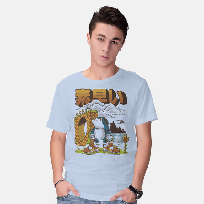 Retro Hedgehog-Mens-Basic-Tee-Henrique Torres