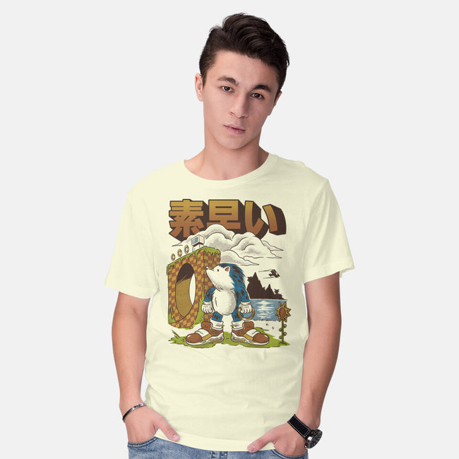 Retro Hedgehog-Mens-Basic-Tee-Henrique Torres
