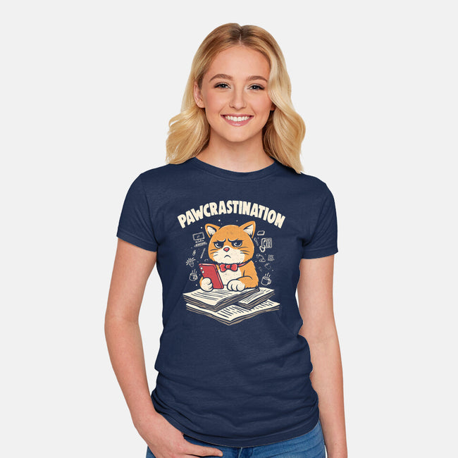 Pawcrastination-Womens-Fitted-Tee-Marinho
