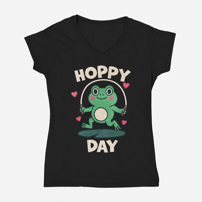 Hoppy Day Frog-Womens-V-Neck-Tee-fanfreak1