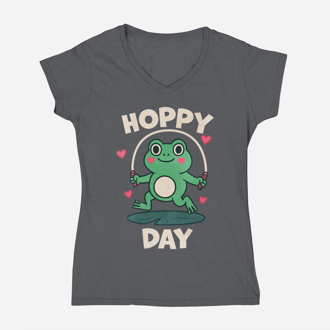 Hoppy Day Frog-Womens-V-Neck-Tee-fanfreak1