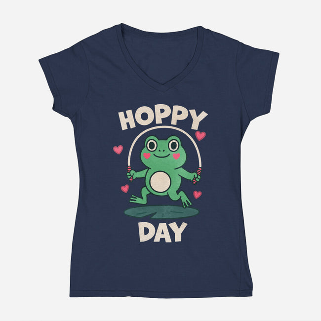 Hoppy Day Frog-Womens-V-Neck-Tee-fanfreak1