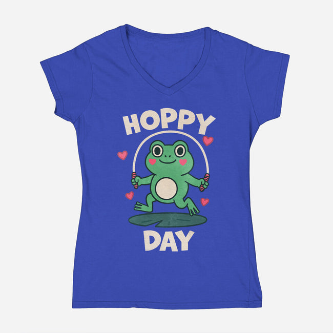 Hoppy Day Frog-Womens-V-Neck-Tee-fanfreak1