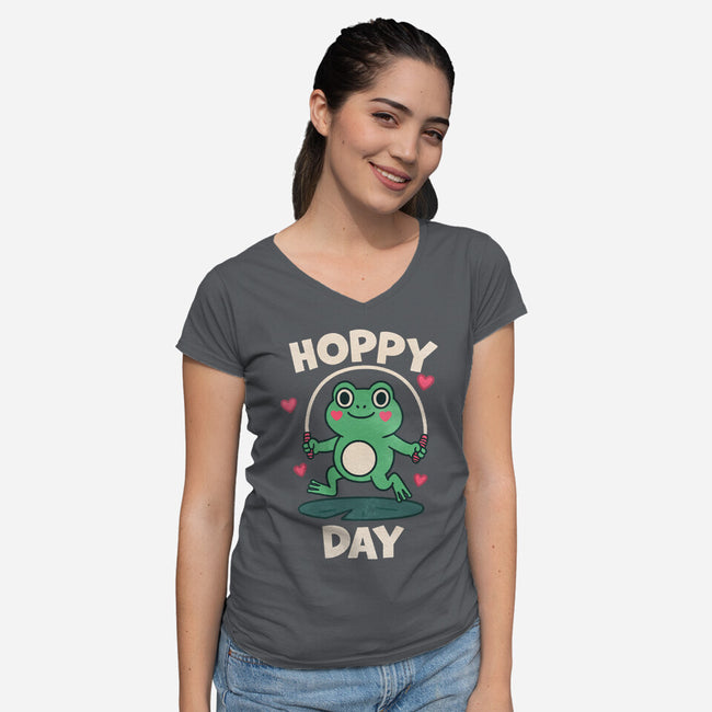 Hoppy Day Frog-Womens-V-Neck-Tee-fanfreak1