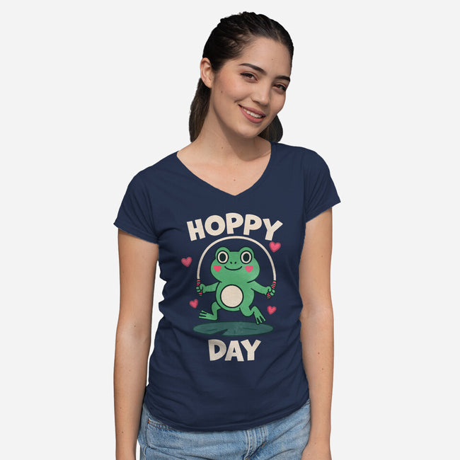 Hoppy Day Frog-Womens-V-Neck-Tee-fanfreak1