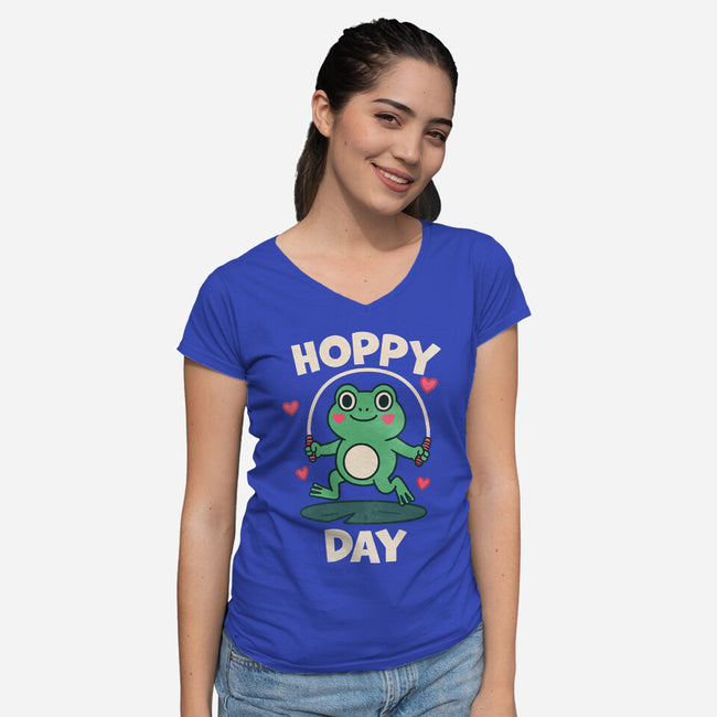 Hoppy Day Frog-Womens-V-Neck-Tee-fanfreak1