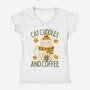 Cat Cuddles And Coffee-Womens-V-Neck-Tee-brunopires