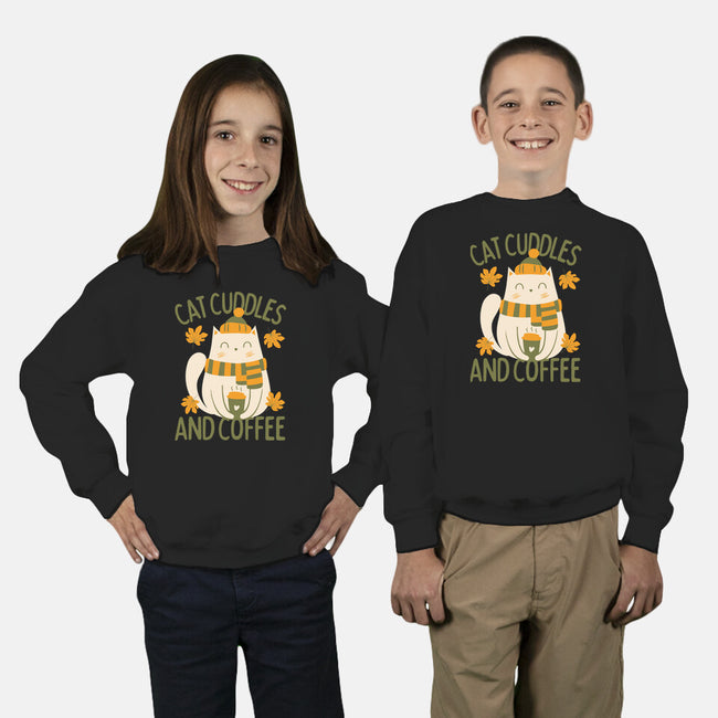 Cat Cuddles And Coffee-Youth-Crew Neck-Sweatshirt-brunopires