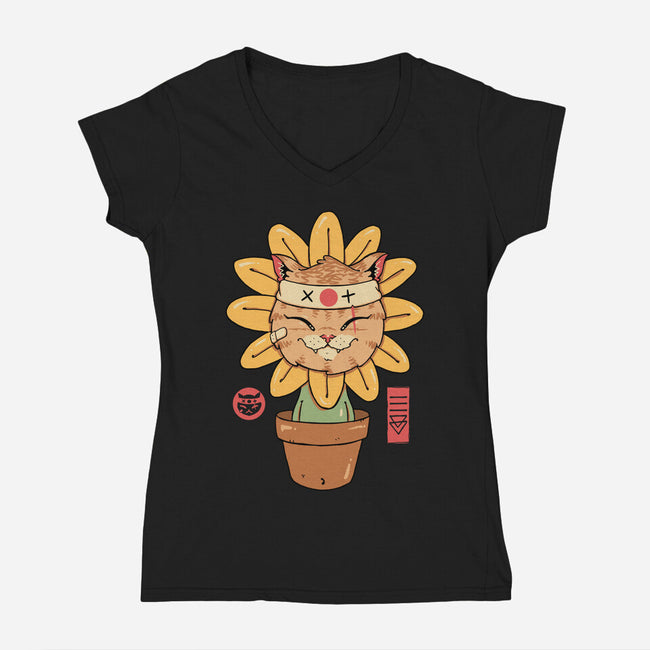 Flower Meowster-Womens-V-Neck-Tee-vp021