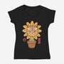 Flower Meowster-Womens-V-Neck-Tee-vp021