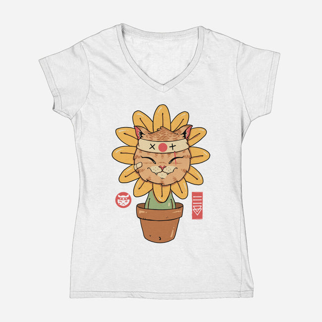 Flower Meowster-Womens-V-Neck-Tee-vp021