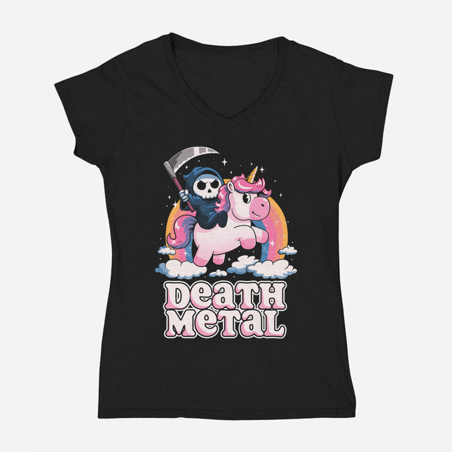 Death Metal Unicorn Reaper-Womens-V-Neck-Tee-koalastudio