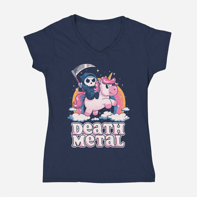 Death Metal Unicorn Reaper-Womens-V-Neck-Tee-koalastudio