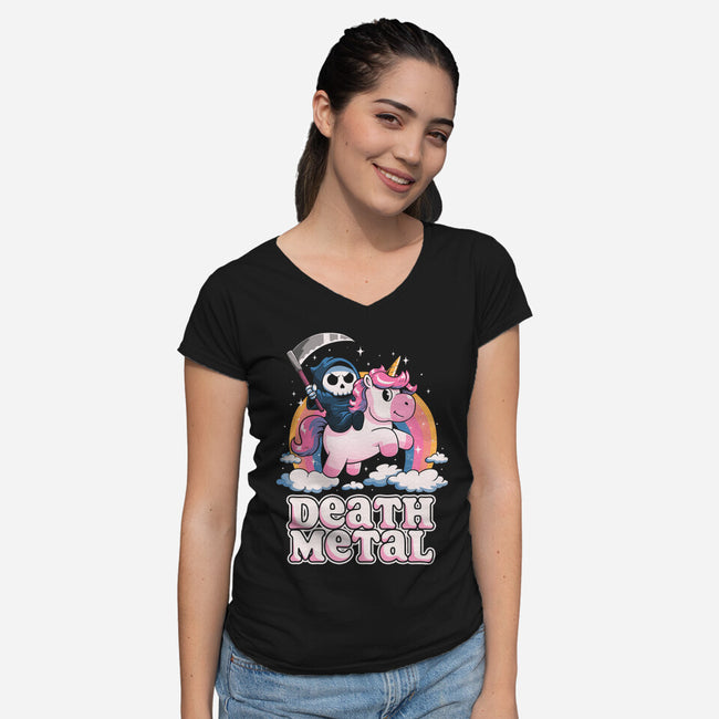 Death Metal Unicorn Reaper-Womens-V-Neck-Tee-koalastudio