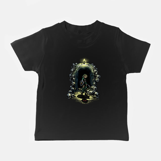 Link In The Dungeons-Baby-Basic-Tee-zascanauta