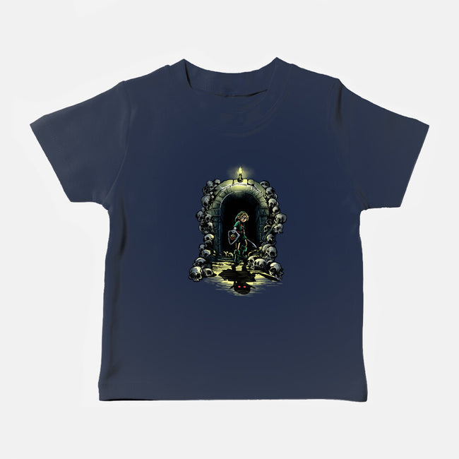 Link In The Dungeons-Baby-Basic-Tee-zascanauta